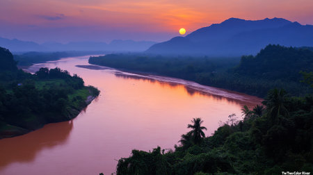 The famous "Two-Color River" at Khong Jiam, where the Mun River and Mekong River meet with distinct color differences.の素材