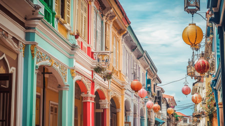 The historic and culturally rich Old Town of Phuket, with its colorful Sino-Portuguese architecture.の素材