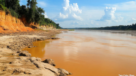 The famous "Two-Color River" at Khong Jiam, where the Mun River and Mekong River meet with distinct color differences.の素材