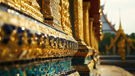 The intricate mosaic decorations on the walls of Wat Thung Setthi, glistening under the afternoon sun.の素材