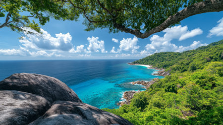 The stunning viewpoints at the Similan Islands, with panoramic views of the Andaman Sea.の素材