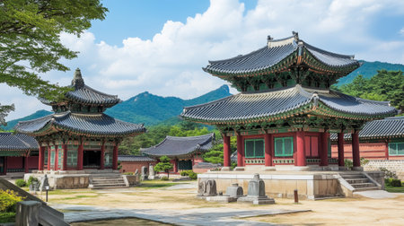 The vibrant Gyeongju Historic Area, filled with ancient tombs and temples, showcasing Korea's rich history and culture.の素材