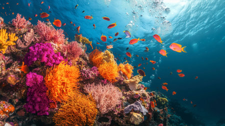 The vibrant underwater coral reefs of Koh Tao, a famous diving destination.の素材