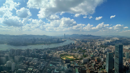 The impressive skyline of Seoul from the observation deck of Lotte World Tower, the tallest building in Korea.の素材