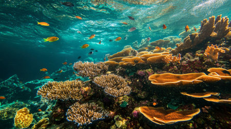 The vibrant underwater coral reefs of Koh Tao, a famous diving destination.の素材