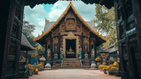 The intricate wooden architecture of Wat Phan Tao, one of Chiang Mai most revered temples.の素材