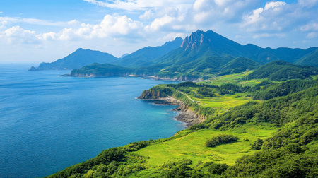 A picturesque view of the Saryangdo Island, known for its natural beauty and hiking trails.の素材