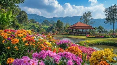 Colorful flowers in bloom at Wang Nam Khiao, known as the Switzerland of Isaan.の素材