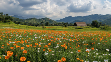 Colorful flowers in bloom at Wang Nam Khiao, known as the Switzerland of Isaan.の素材