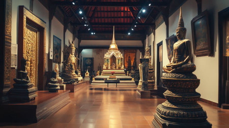 The cultural richness of Maha Viravong National Museum, showcasing artifacts and ancient Thai art.の素材