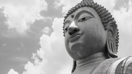 The giant seated Buddha statue at Wat Sala Loi, casting a peaceful gaze over visitors.の素材