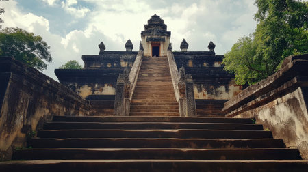 The grand entrance of Phimai Historical Park, showcasing ancient Khmer architecture.の素材