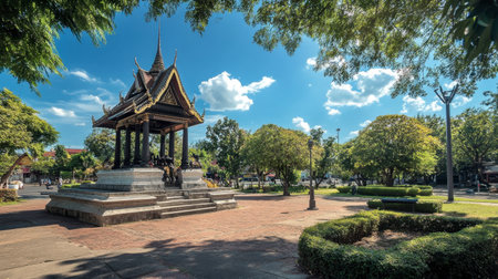 The iconic Thao Suranaree Monument, honoring the heroine of Korat, in the city center.の素材