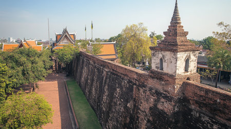 The historical fortifications at Korat Old City Wall, showcasing centuries-old architecture.の素材
