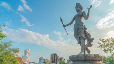 The iconic Thao Suranaree Monument, honoring the heroine of Korat, in the city center.の素材