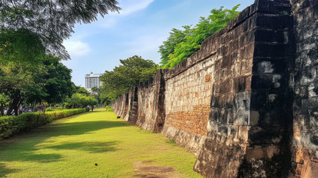 The historical fortifications at Korat Old City Wall, showcasing centuries-old architecture.の素材