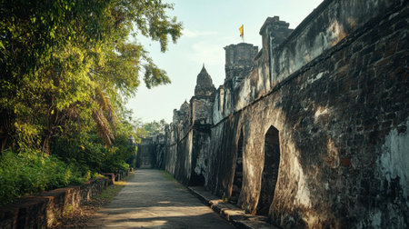 The historical fortifications at Korat Old City Wall, showcasing centuries-old architecture.の素材