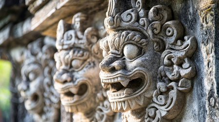 The impressive details of stone carvings at the entrance of Phanom Rung Historical Park.の素材