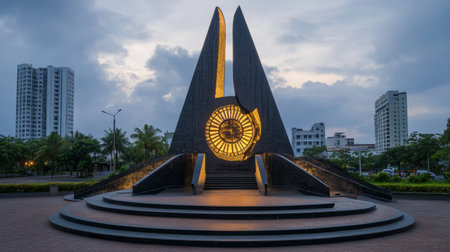 The iconic Thao Suranaree Monument, honoring the heroine of Korat, in the city center.の素材