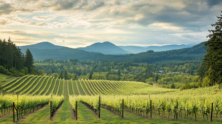 The lush vineyards at GranMonte Vineyard and Winery, with scenic views of the surrounding mountains.の素材