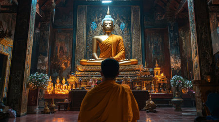 The towering Buddha image at Wat Phra Narai Maharat, one of Korat oldest temples.の素材