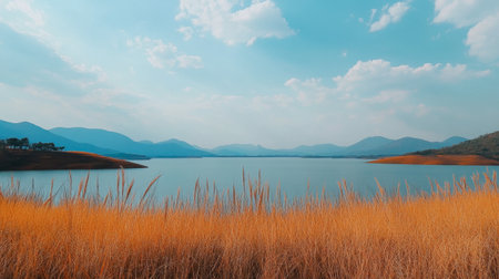 The wide, open landscapes of Lam Takhong Reservoir, perfect for scenic nature photography.の素材