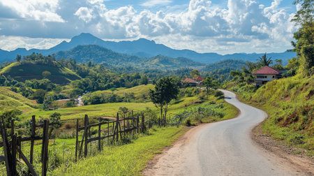 The winding roads and scenic hills at Wang Nam Khiao, a perfect escape from city life.の素材