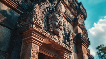 The impressive details of stone carvings at the entrance of Phanom Rung Historical Park.の素材