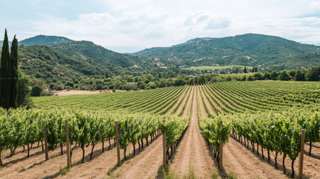 The lush vineyards at GranMonte Vineyard and Winery, with scenic views of the surrounding mountains.の素材