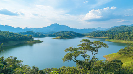 The wide, open landscapes of Lam Takhong Reservoir, perfect for scenic nature photography.の素材