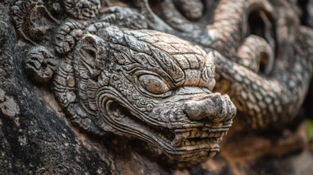 A close-up view of the ancient stone carvings at Phimai Historical Park.の素材