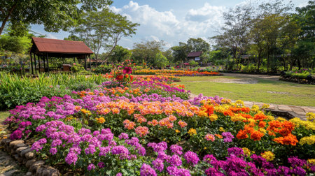 Colorful flowers in bloom at Wang Nam Khiao, known as the Switzerland of Isaan.の素材