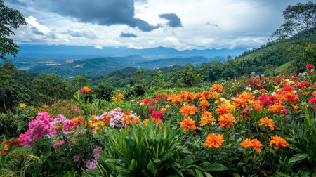 Colorful flowers in bloom at Wang Nam Khiao, known as the Switzerland of Isaan.の素材