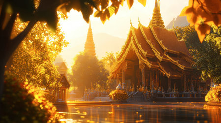 The beautiful architecture of Wat Ban Rai elephant-shaped temple, glimmering in the sunlight.の素材