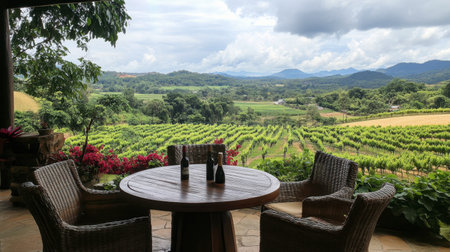 Stunning views of the vineyards at PB Valley Khao Yai Winery in Nakhon Ratchasima.の素材