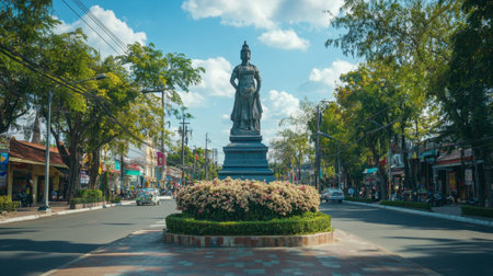 The iconic Thao Suranaree Monument, honoring the heroine of Korat, in the city center.の素材