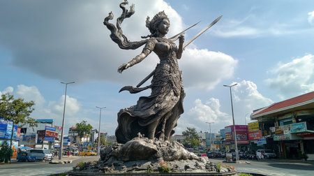 The iconic Thao Suranaree Monument, honoring the heroine of Korat, in the city center.の素材