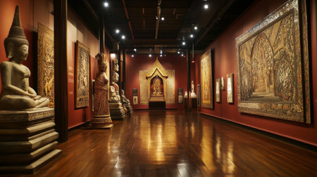 The cultural richness of Maha Viravong National Museum, showcasing artifacts and ancient Thai art.の素材