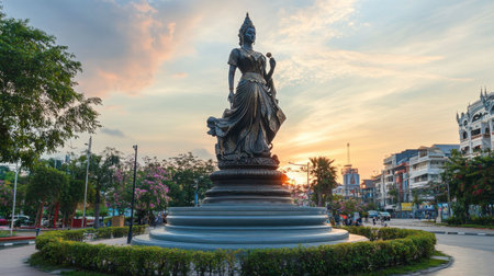 The iconic Thao Suranaree Monument, honoring the heroine of Korat, in the city center.の素材