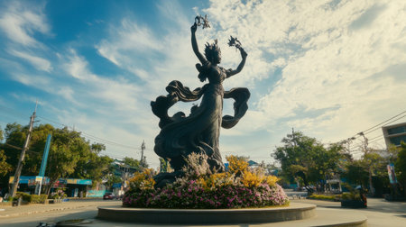 The iconic Thao Suranaree Monument, honoring the heroine of Korat, in the city center.の素材