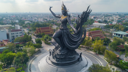 The iconic Thao Suranaree Monument, honoring the heroine of Korat, in the city center.の素材