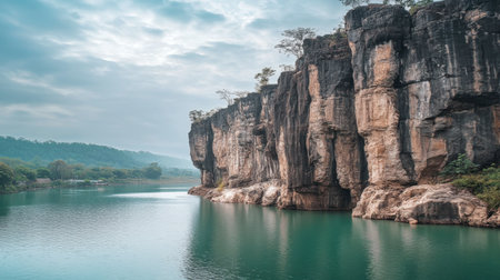 The impressive cliffs and rock formations at the Srinakarin Dam, perfect for photography.の素材