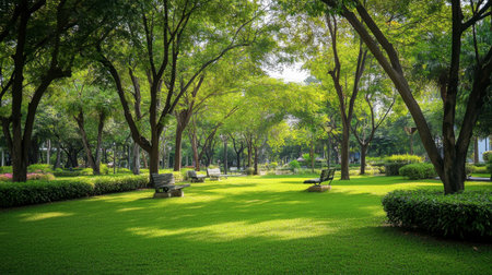 The peaceful and green surroundings of Thao Suranaree Memorial Park in the heart of Korat.の素材