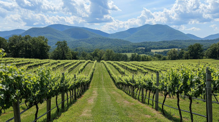 The lush vineyards at GranMonte Vineyard and Winery, with scenic views of the surrounding mountains.の素材