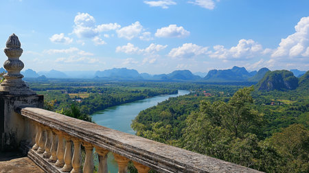 The majestic views from the Kanchanaburi Viewpoint, overlooking the vast countryside.の素材