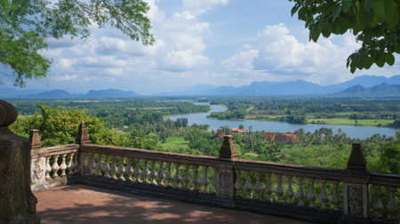 The majestic views from the Kanchanaburi Viewpoint, overlooking the vast countryside.の素材