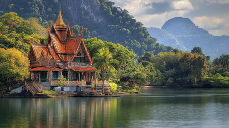 The stunning architecture of Wat Ban Tham, a hidden gem in Kanchanaburi.の素材