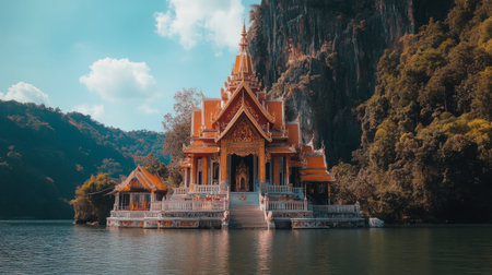 The stunning architecture of Wat Ban Tham, a hidden gem in Kanchanaburi.の素材
