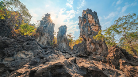 The stunning rock formations at the Srinakarin National Park, perfect for nature photography.の素材