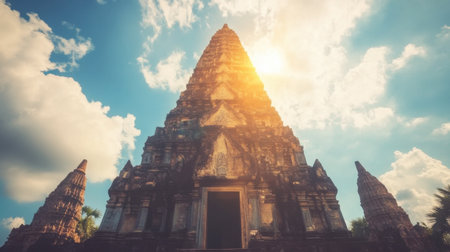 The towering Phanom Rung Temple, with its ancient stone carvings glowing under the sun.の素材